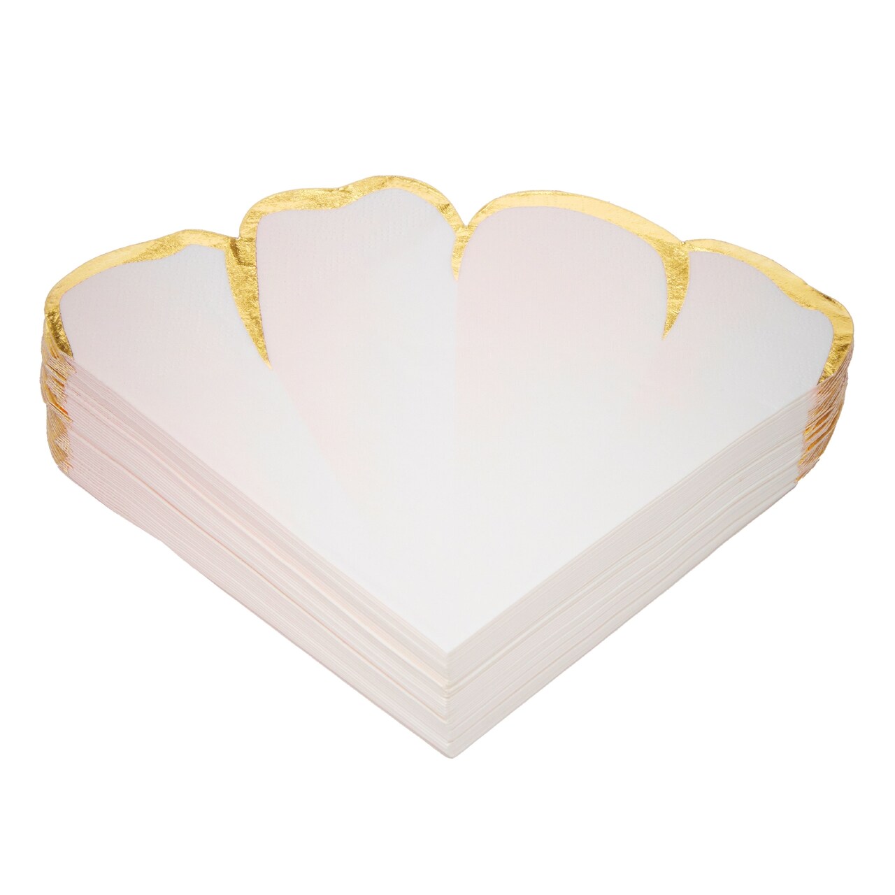 BLUE PANDA 50 Pack Pink & Gold Petal Floral Paper Napkins, 6.25x6 Inches, Scalloped Napkins for Birthday, Wedding, Bridal Shower, Tea Party & More